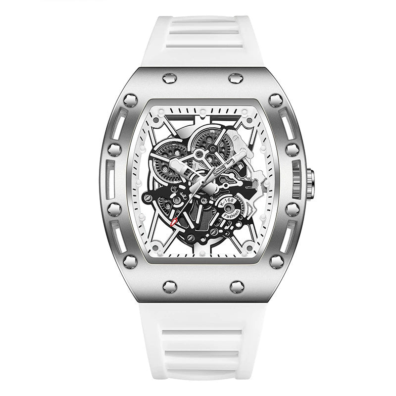Men’s Barrel-Shaped Quartz Watch | Luminous Hollow Design Fashion Wristwatch