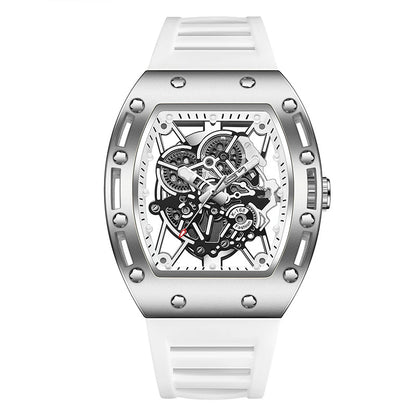 Men’s Barrel-Shaped Quartz Watch | Luminous Hollow Design Fashion Wristwatch