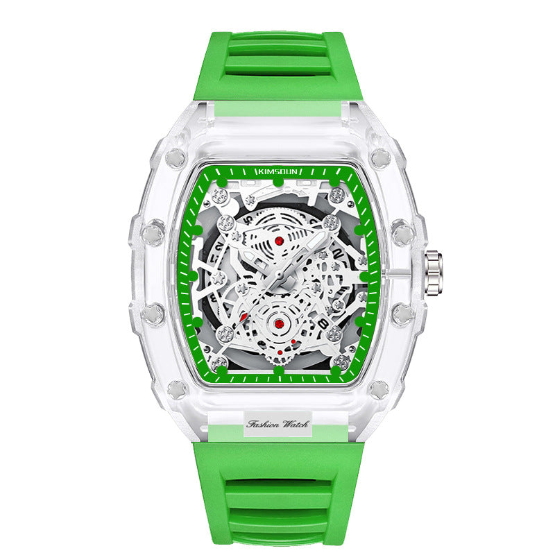 Transparent Barrel-Shaped Quartz Watch for Men – Personalized Fashion Waterproof Luxury Timepiece