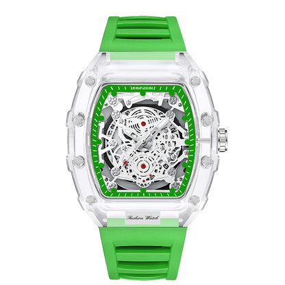 Transparent Barrel-Shaped Quartz Watch for Men – Personalized Fashion Waterproof Luxury Timepiece