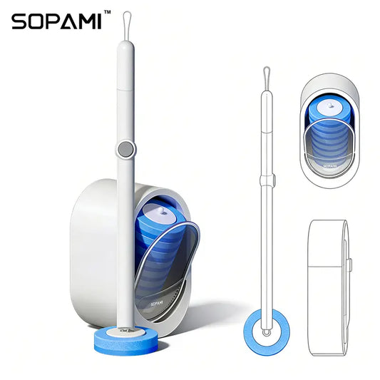 SOPAMI Disposable Toilet Brush Kit - 32/16 Refill Heads & Holder, Rotating No-Touch Deep Cleaner for Under-Rim & Corner, Bathroom Cleaning Tool for Home, RV