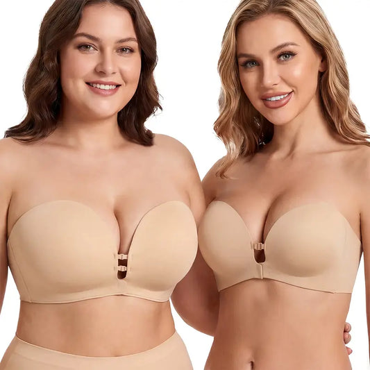 LUCKMEEY Womens Strapless Front Closure Bra Push Up Lift Bra Padded Add Cup Non Slip  Anti-Slip Grip & Removable Straps Fit Outfits Wireless Supportive  Seamless Comfortable
