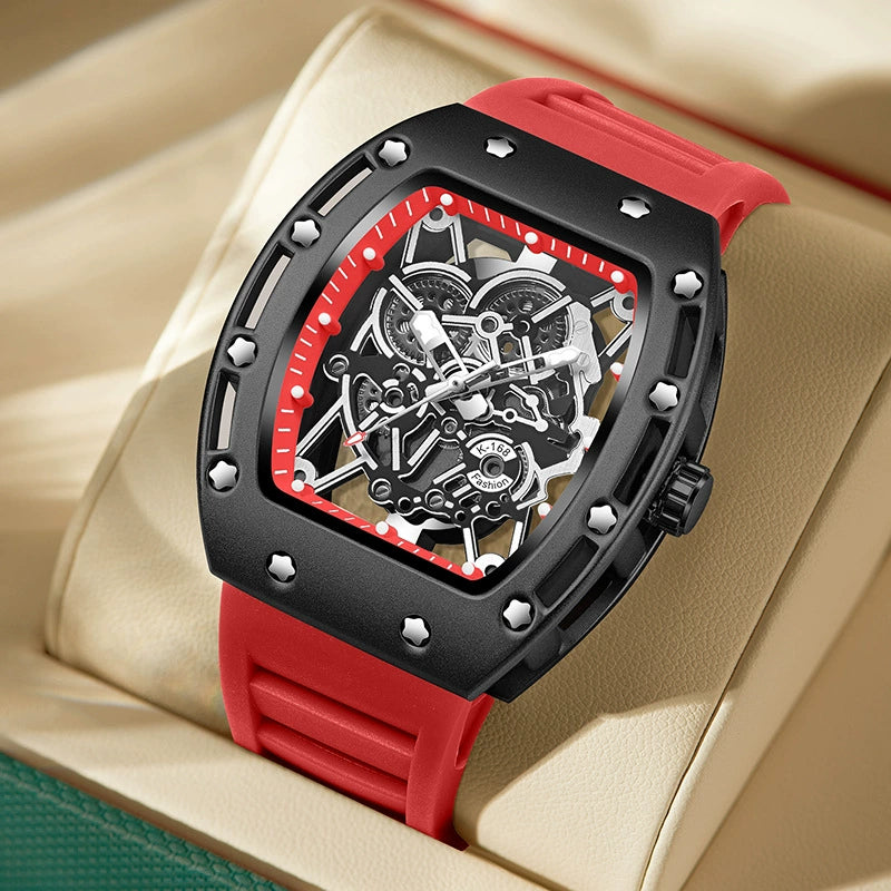 Men’s Barrel-Shaped Quartz Watch | Luminous Hollow Design Fashion Wristwatch