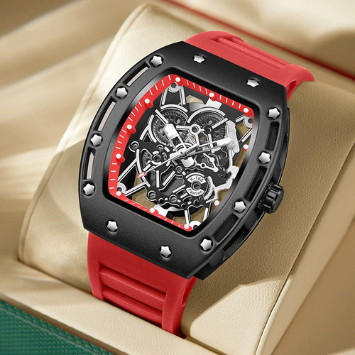 Men’s Barrel-Shaped Quartz Watch | Luminous Hollow Design Fashion Wristwatch