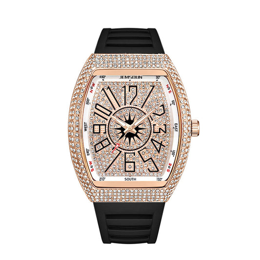 Men’s Diamond Accent Barrel Watch – Retro Quartz Fashion Timepiece