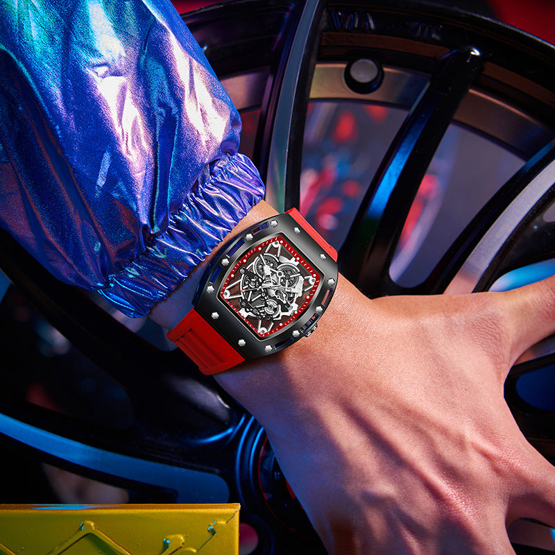 Men’s Barrel-Shaped Quartz Watch | Luminous Hollow Design Fashion Wristwatch