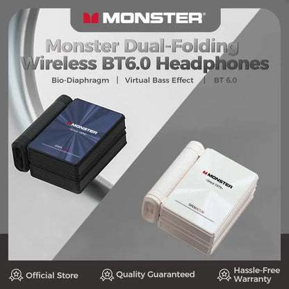 Monster AC530 Open-Ear Mic Headset, Dual-Fold Design, Mic Noise Cancellation Headphones, 165H Long Battery Life Bluetooth 6.0 Wireless Earbuds, Touch Control,Sweatproof, for Running, Workout, Driving, Back to School–Gift for Men-SummerWins-DealsForYouDays