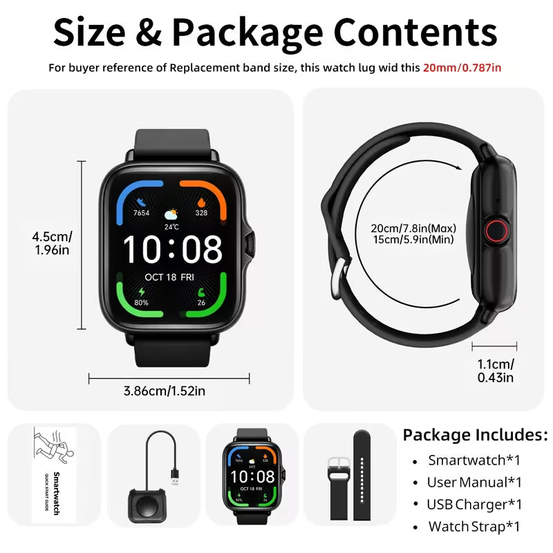 Smart Watch, 1.83" Full Touch Screen Display with Message, Answer Make Call Smartwatch, Sports Pedometer, Information Alerts, for Iphone/Android Phones, Smartbands Fitness Watch for Women/Men Friend Gift, Birthday Gift