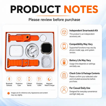 X90 Wearable Device Kit with Bluetooth Earbuds, Magnetic Charger, Type-C Cable & Protective Case