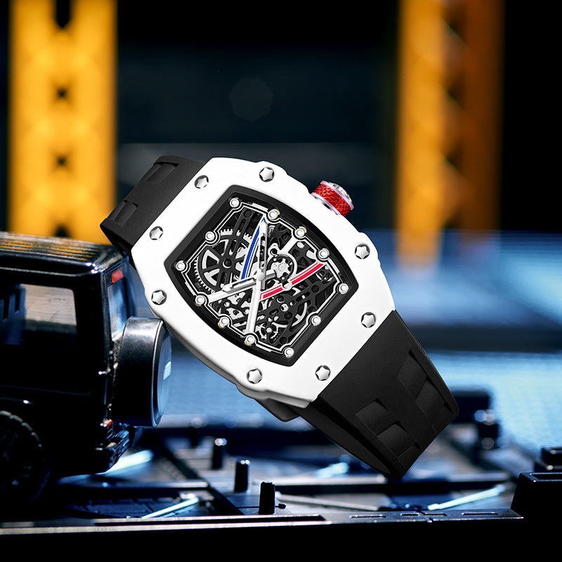 Men’s Ultra-Thin Barrel-Shaped Quartz Watch – Luminous Fashion Timepiece