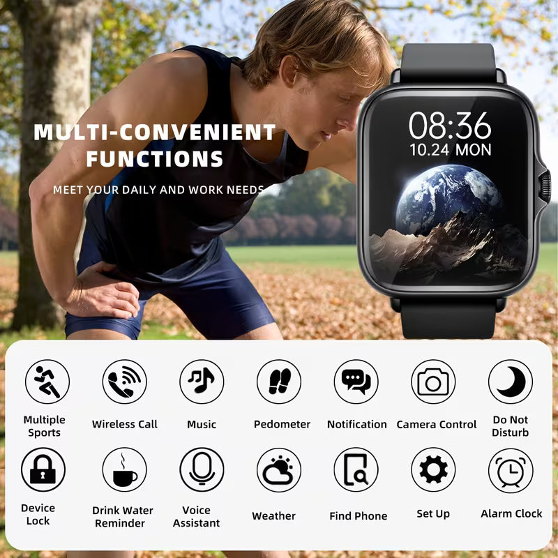 Smart Watch, 1.83" Full Touch Screen Display with Message, Answer Make Call Smartwatch, Sports Pedometer, Information Alerts, for Iphone/Android Phones, Smartbands Fitness Watch for Women/Men Friend Gift, Birthday Gift
