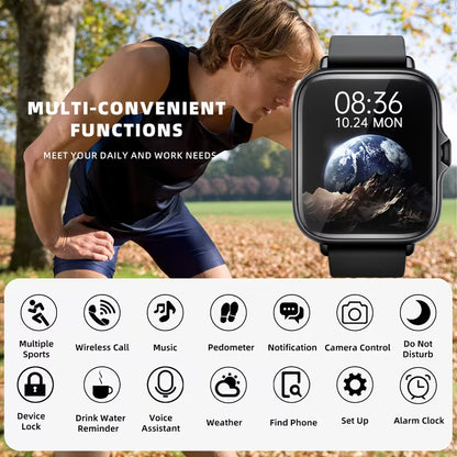 Smart Watch, 1.83" Full Touch Screen Display with Message, Answer Make Call Smartwatch, Sports Pedometer, Information Alerts, for Iphone/Android Phones, Smartbands Fitness Watch for Women/Men Friend Gift, Birthday Gift
