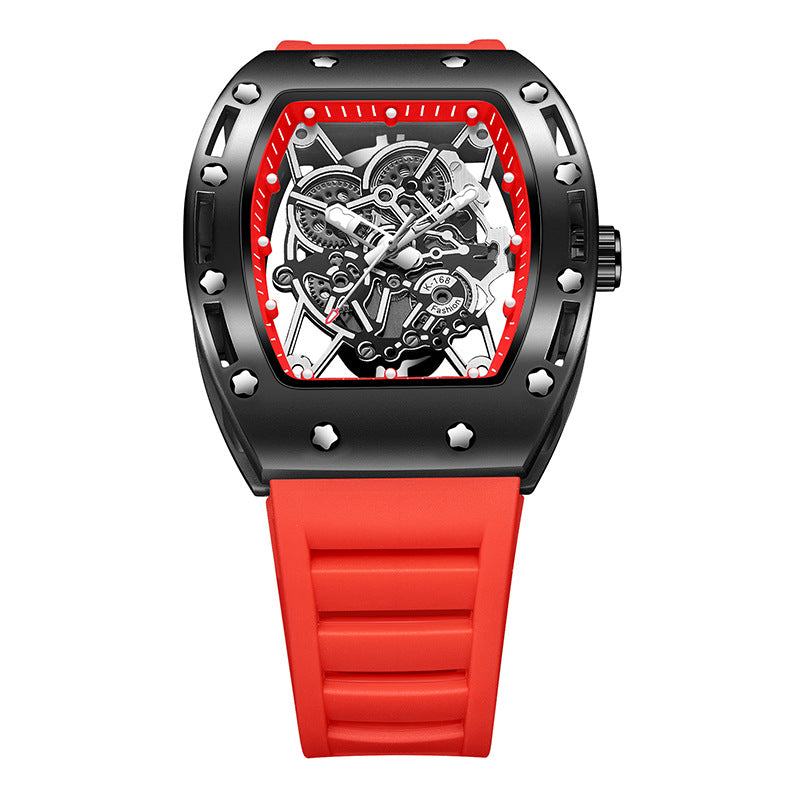 Men’s Barrel-Shaped Quartz Watch | Luminous Hollow Design Fashion Wristwatch