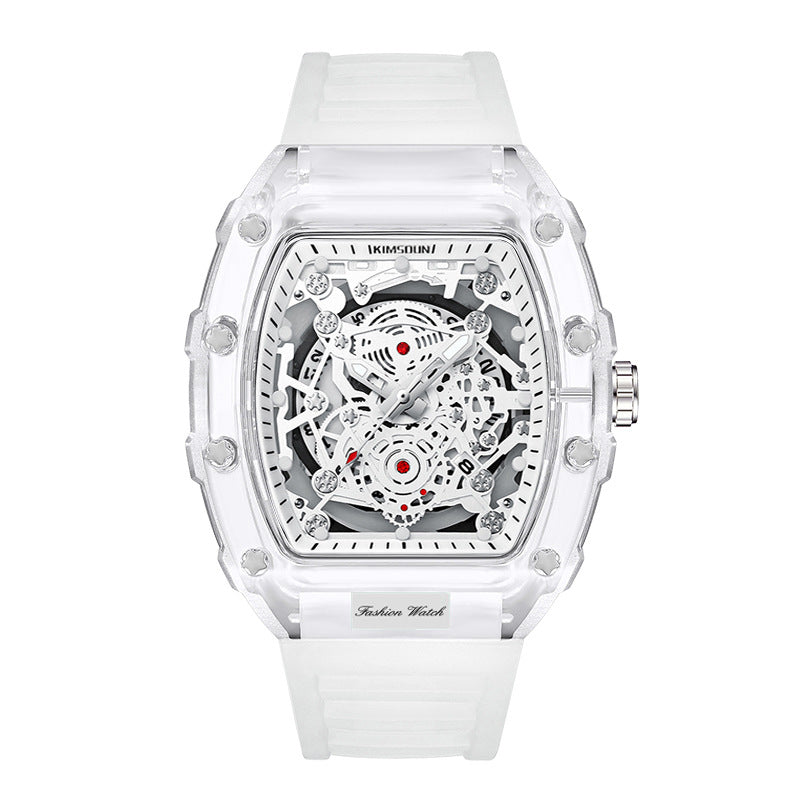 Transparent Barrel-Shaped Quartz Watch for Men – Personalized Fashion Waterproof Luxury Timepiece