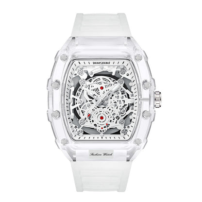 Transparent Barrel-Shaped Quartz Watch for Men – Personalized Fashion Waterproof Luxury Timepiece