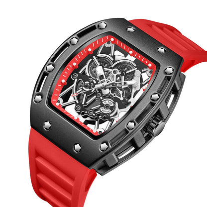 Men’s Barrel-Shaped Quartz Watch | Luminous Hollow Design Fashion Wristwatch
