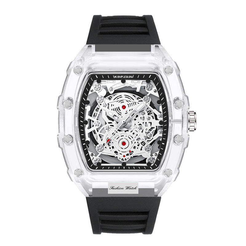 Transparent Barrel-Shaped Quartz Watch for Men – Personalized Fashion Waterproof Luxury Timepiece