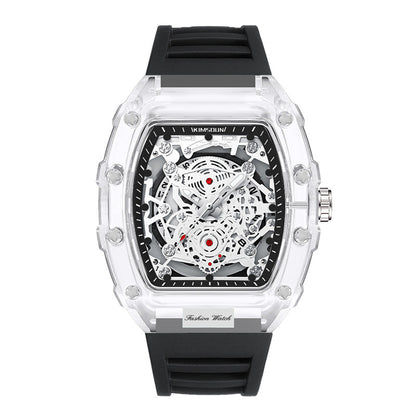 Transparent Barrel-Shaped Quartz Watch for Men – Personalized Fashion Waterproof Luxury Timepiece