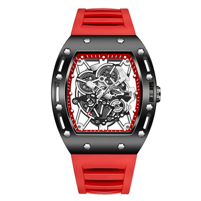 Men’s Barrel-Shaped Quartz Watch | Luminous Hollow Design Fashion Wristwatch