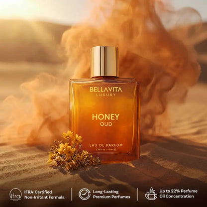 Bella Vita Luxury's Honey Oud | Eau de Parfum 100ml (3.4 fl oz) | Patchouli, Vanilla, Bergamot | Floral & Spicy | Made with Clean & Vegan Essentials Oils | Cruelty Free Fragrance Perfume