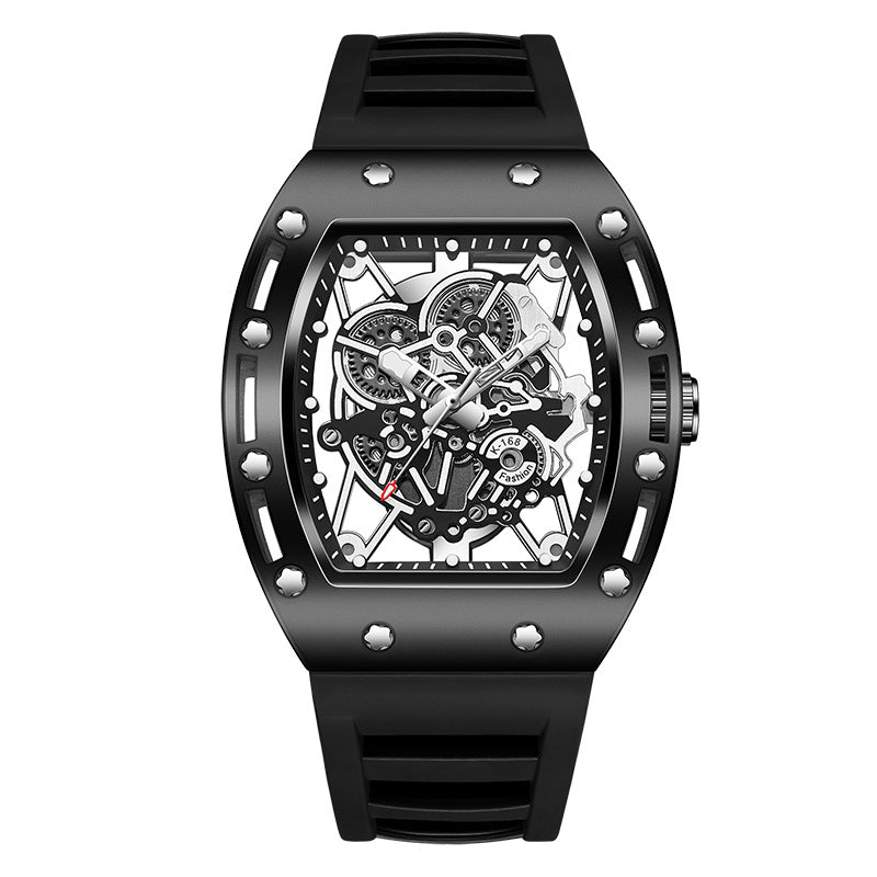 Men’s Barrel-Shaped Quartz Watch | Luminous Hollow Design Fashion Wristwatch