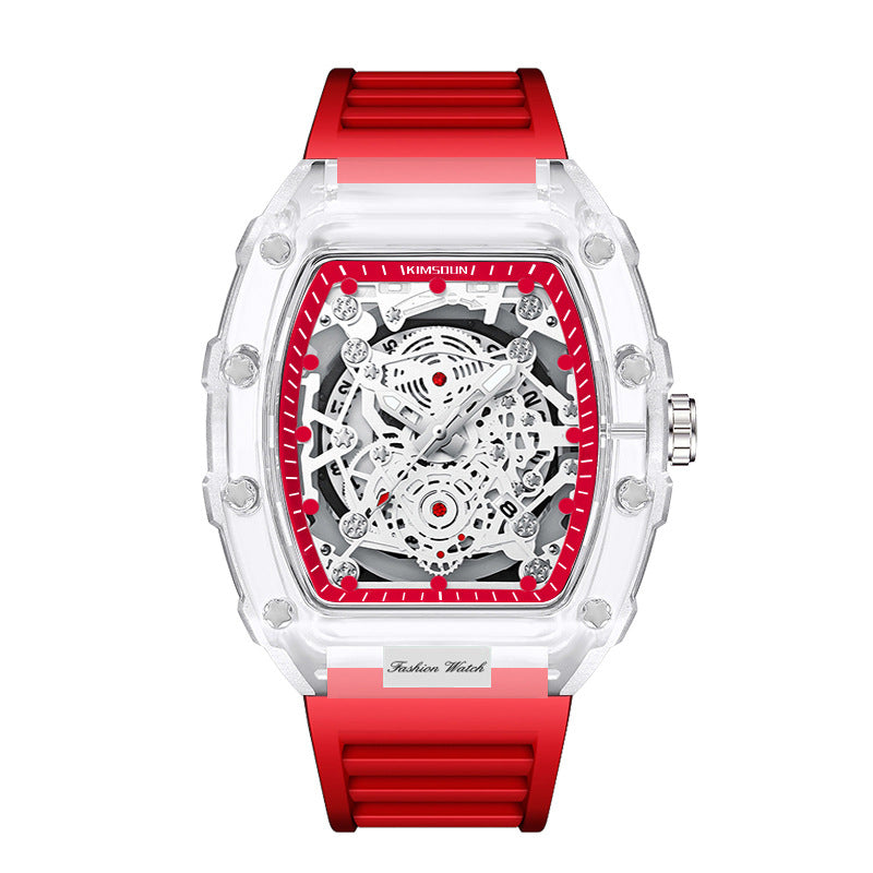 Transparent Barrel-Shaped Quartz Watch for Men – Personalized Fashion Waterproof Luxury Timepiece