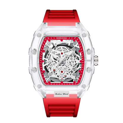 Transparent Barrel-Shaped Quartz Watch for Men – Personalized Fashion Waterproof Luxury Timepiece