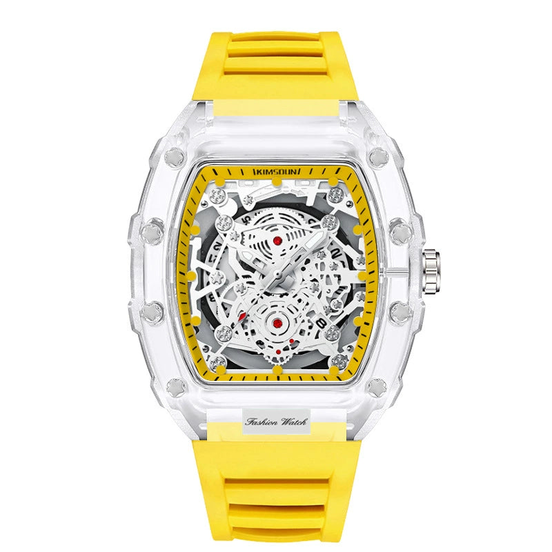 Transparent Barrel-Shaped Quartz Watch for Men – Personalized Fashion Waterproof Luxury Timepiece