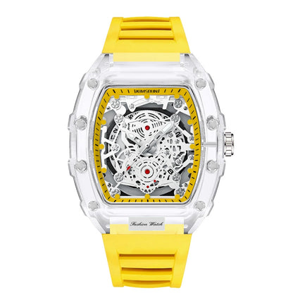 Transparent Barrel-Shaped Quartz Watch for Men – Personalized Fashion Waterproof Luxury Timepiece