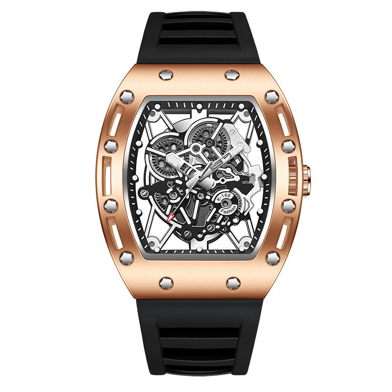 Men’s Barrel-Shaped Quartz Watch | Luminous Hollow Design Fashion Wristwatch