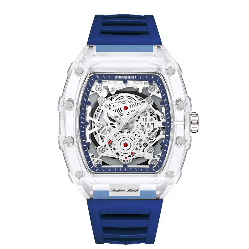 Transparent Barrel-Shaped Quartz Watch for Men – Personalized Fashion Waterproof Luxury Timepiece