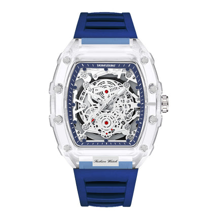 Transparent Barrel-Shaped Quartz Watch for Men – Personalized Fashion Waterproof Luxury Timepiece