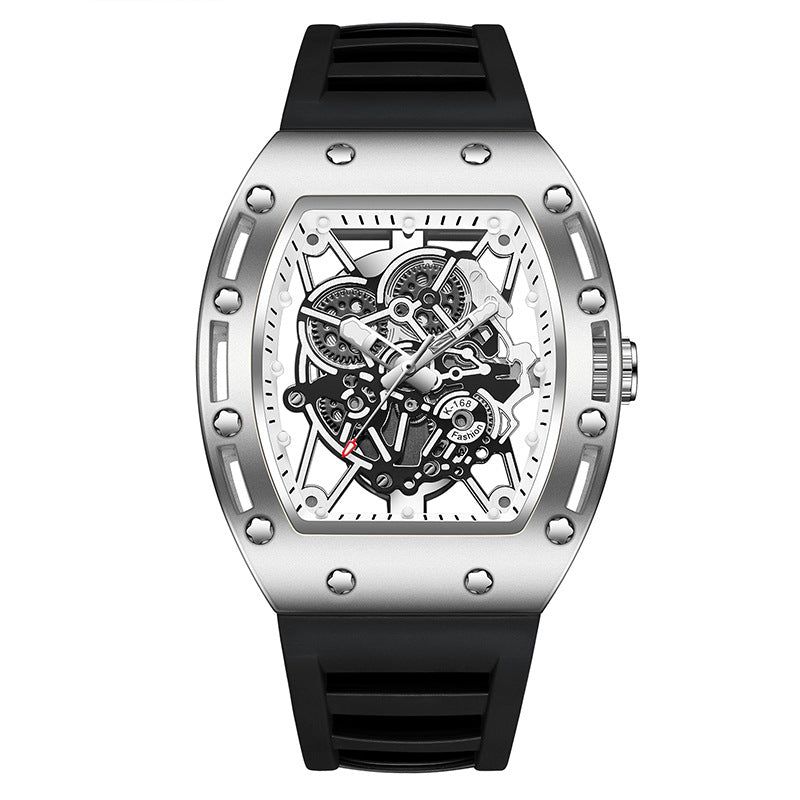 Men’s Barrel-Shaped Quartz Watch | Luminous Hollow Design Fashion Wristwatch