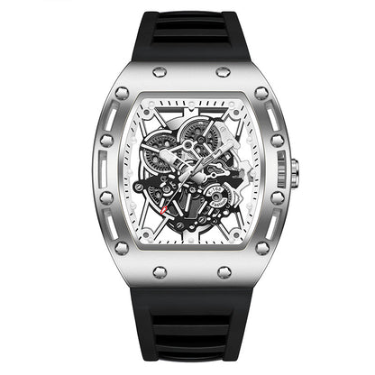 Men’s Barrel-Shaped Quartz Watch | Luminous Hollow Design Fashion Wristwatch